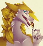 anthro blue_eyes candy dessert digital_media_(artwork) food fur hi_res licking licking_lollipop lollipop looking_at_viewer male multicolored_body multicolored_fur open_mouth sergal sergaljujube solo tongue tongue_out two_tone_body two_tone_fur white_body white_fur yellow_body yellow_fur