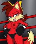 accessory anthro big_breasts black_clothing black_panties black_underwear blue_eyes blush bow_ribbon boxing_gloves breasts clothing female fighting_ring hair hair_accessory hair_bow hair_ribbon handwear navel nipples open_mouth panties ribbons solo tail underwear toyminator900 archie_comics sega sonic_the_hedgehog_(archie) sonic_the_hedgehog_(comics) sonic_the_hedgehog_(series) fiona_fox canid canine fox mammal digital_media_(artwork) hi_res