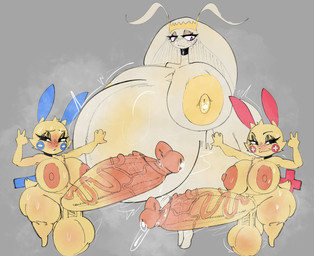 anthro areola balls big_balls big_breasts big_penis black_eyes bodily_fluids breasts brown_areola brown_nipples erection female genital_fluids genitals gesture group gynomorph half-closed_eyes hand_gesture huge_balls huge_breasts huge_hips huge_penis huge_thighs hyper hyper_balls hyper_genitalia hyper_penis hyper_pregnancy intersex looking_at_viewer narrowed_eyes nipples nude penis precum pregnant pregnant_anthro pregnant_female purple_eyes scrotum_flap smile tan_body thick_thighs trio v_sign vein veiny_penis white_body wide_hips yellow_areola yellow_nipples kopokofiart nintendo pokemon generation_3_pokemon generation_7_pokemon minun pheromosa plusle pokemon_(species) ultra_beast absurd_res hi_res