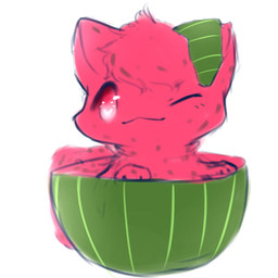 ambiguous_gender feral fluffy food fruit fur fur_markings markings melon one_eye_closed plant red_body red_eyes red_fur red_sclera simple_background smile solo tuft watermelon white_background wink snoiifoxxo domestic_cat felid feline felis food_creature hybrid mammal 1:1 hi_res