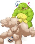2023 absurd_res amphibian anthro balls beard big_pecs big_penis blue_hair blush bodily_fluids butt cum cum_drip dripping duo ejaculation erection eyebrows facial_hair frog generation_2_pokemon genital_fluids genitals green_body gym_leader hair heart_symbol hi_res hot_dogging human human_on_anthro imminent_anal interspecies kofu_(pokemon) larger_human larger_male maldu male male/male mammal multicolored_body multicolored_hair musclegut muscular muscular_anthro muscular_human muscular_male navel nintendo nipples nude orgasm pecs penis pokemon pokemon_(species) pokephilia politoed sex simultaneous_orgasms size_difference small_dom_big_sub smaller_anthro smaller_male sweat toad_(frog) toony unibrow white_hair yellow_body