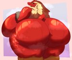 anthro big_breasts big_butt bodily_fluids breasts butt female hair huge_breasts huge_butt looking_back musk nude simple_background solo sweat thick_thighs mimidumpi nintendo pokemon blaziken generation_3_pokemon pokemon_(species) hi_res