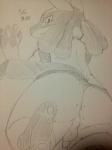 anthro backsack balls butt feet fur genitals hindpaw kemono male nude pawpads paws penis simple_background solo kurokiriririri nintendo pokemon canid canine generation_4_pokemon lucario mammal pokemon_(species) 3:4 monochrome sketch