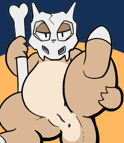 1_toe 3_fingers anus belly bone bone_mask butt female feral fingers genitals half-closed_eyes holding_object holding_weapon lying mask multicolored_body narrowed_eyes on_back presenting presenting_hindquarters simple_background skull skull_mask slightly_chubby solo tan_body thick_thighs two_tone_body vulva weapon white_body x_anus trout_(artist) nintendo pokemon cubone generation_1_pokemon pokemon_(species) 2020 aliasing alpha_channel digital_media_(artwork) hi_res