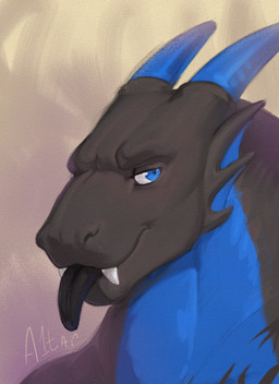 black_body black_scales black_tongue blep blue_body blue_eyes blue_scales dark_body dark_scales fangs horn looking_at_viewer male scales smile smiling_at_viewer smirk smirking_at_viewer teeth tongue tongue_out ventral_scales a1tar mythology tarc dragon mythological_creature mythological_scalie scalie headshot_portrait hi_res portrait