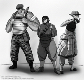 armor beret brigadine clothing female forked_tongue hat headgear headwear jacket male muscular pouches scar tongue topwear ttrpg masterzoroark666 canid canine mammal scalie absurd_res greyscale hi_res monochrome