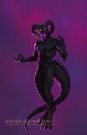 4_fingers anthro black_body black_skin curled_horn featureless_crotch fingers glistening glistening_body glistening_skin glowing glowing_eyes glowing_tongue horn looking_at_viewer male nude open_mouth simple_background solo text tongue yellow_eyes blazingifrit demon unknown_species 2019 hi_res signature url