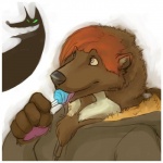 anthro candy clothing dessert female food fur hoodie lollipop solo tongue topwear conditional_dnp sefeiren canid canine fox gulonine mammal mustelid musteline north_american_wolverine wolverine 1:1 bust_portrait portrait