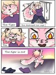 2018 anthro cheek_tuft chibi clothed clothing comic dated facial_spots facial_tuft fangs felid female fur hi_res mammal markings marzipan_(spottedtigress) nude open_mouth pantherine pink_body pink_fur purple_clothing purple_shirt purple_t-shirt purple_topwear shirt signature simple_eyes solo spots spotted_face spotted_legs spotted_markings spotted_tail striped_arms striped_legs striped_markings striped_tail stripes t-shirt tail tail_markings teeth tiger tiggybloom topwear tuft white_body white_fur