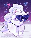 anthro anthrofied belly big_breasts blush breasts eyes_closed female heart_symbol non-mammal_breasts overweight overweight_anthro overweight_female snow solo white_body tentabat nintendo pokemon arthropod generation_8_pokemon insect pokemon_(species) snom signature