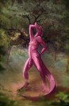 3_toes anthro balls big_balls big_penis butt detailed_background feet flaccid forest genitals male nature nature_background nude outside penis pink_body plant pose presenting presenting_penis river solo standing toes tree wet darekunslaad humanoid lizard reptile scalie absurd_res hi_res