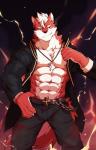 abs anthro belt biceps big_muscles clothed clothing fur male muscular muscular_anthro muscular_male necktie nipples open_clothing open_shirt open_topwear pecs shirt simple_background solo topwear zixiong shadowwolf_(wolfwithshadow) canid canine canis mammal wolf 2018 digital_media_(artwork) hi_res