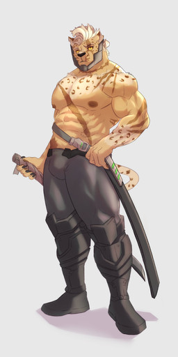 5_fingers abs anthro biceps biped black_nose black_pawpads claws clothed clothing fingers grey_background humanoid_hands male muscular muscular_anthro muscular_male pawpads pecs simple_background solo topless topless_anthro topless_male rsotart final_fantasy final_fantasy_xiv square_enix felid hrothgar mammal 2021 absurd_res colored hi_res