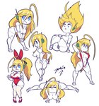 ahoge areola big_butt blonde_hair blue_eyes breasts butt chibi female genitals hair machine medium_breasts multiple_poses nipples pose pussy simple_background solo text thick_thighs white_body zedrin cave_story curly_brace android humanoid robot hi_res signature