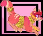 abstract_background ambiguous_gender barricade_tape blue_eyes caution_tape claws digitigrade eyebrows feral feral_with_hair fire fire_from_mouth fur hair inner_ear_fluff notched_ear orange_body orange_fur outline paws pink_body pink_fur pink_inner_ear pink_inner_ear_fluff pink_nose purple_eyes raised_tail red_hair ringed_eyes smile snout solo tail teeth tuft whisker_spots yellow_outline jaspering canid canine canis domestic_dog mammal 2017 alpha_channel digital_drawing_(artwork) digital_media_(artwork) flat_colors full-length_portrait portrait