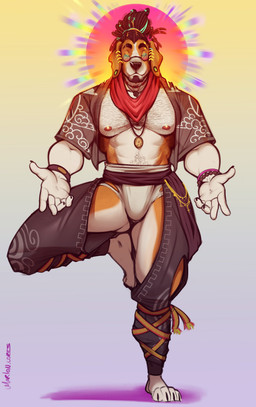 anthro beard black_clothing body_hair bracelet brown_hair chest_hair clothing dreadlocks ear_piercing eyewear facial_hair glasses hair jewelry male muscular muscular_anthro muscular_male necklace nipples pecs piercing solo marlon.cores beagle canid canine canis domestic_dog hunting_dog mammal scent_hound absurd_res hi_res