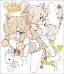 4_ears blonde_hair blue_eyes border breasts clothed clothing container cup duo female footwear fur_collar hair holding_object horizontal_pupils human_and_animal_ears inner_ear_fluff kettle legwear multi_ear open_mouth pupils scissors shirt shoes smile square_crossover tights topwear transparent_border tuft yoshida_hideyuki kemono_friends suri_alpaca_(kemono_friends) alpaca_humanoid animal_humanoid camelid camelid_humanoid humanoid mammal mammal_humanoid 2017 alpha_channel hi_res signature watermark