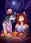 anthro blue_eyes breasts brown_hair clothed clothing duo female female/female hair smile whiskers goldendruid domestic_cat felid feline felis mammal mouse murid murine rodent 2019 digital_media_(artwork)