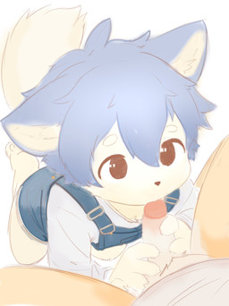 ahoge all_fours ambiguous_focus ambiguous_gender anthro blue_clothing blue_hair blue_overalls circle_eyebrows claws clothed clothed/nude clothing duo eyebrows finger_claws genitals hair handjob humanoid_genitalia humanoid_penis imminent_oral looking_at_another looking_at_partner male male/ambiguous messy_hair nude overalls penile penis sex solo_focus spread_legs spreading toe_claws white_body white_inner_ear young young_ambiguous young_anthro kirlecore ambiguous_species canid canine canis domestic_dog mammal hi_res