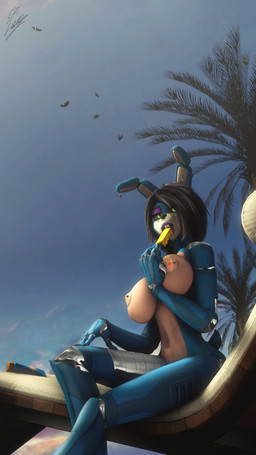 anthro beach beach_chair big_breasts black_hair blue_body blue_sky breasts buckteeth chair crossgender dripping ear_piercing ear_ring eating eating_ice_cream female food furniture green_eyes hair holding_food holding_object holding_popsicle lips machine mtf_crossgender navel nipple_piercing nipples nude nude_anthro nude_female on_chair open_mouth outdoor_nudity outside palm_tree piercing plant popsicle purple_lips ring_piercing scut_tail short_hair short_tail sitting sitting_on_chair sky solo tail teeth tree ventral_groove lamoz571 disembowell_(modeler) red-eye_(modeler) five_nights_at_freddy's five_nights_at_freddy's_2 scottgames toy_bonnie_(fnaf) ambient_bird animatronic lagomorph leporid mammal rabbit robot robot_anthro 3d_(artwork) 9:16 absurd_res digital_media_(artwork) hi_res source_filmmaker_(artwork)