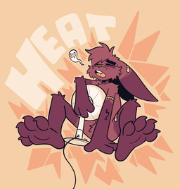 anthro black_body black_fur cheek_tuft ears_down eyes_closed facial_tuft fanning fur grey_body grey_fur male multicolored_body multicolored_fur open_mouth pivoted_ears solo tuft two_tone_body two_tone_fur xing1 nick_(xing1) lagomorph leporid mammal rabbit hi_res