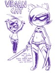 boots clothing female footwear mask melee_weapon navel shoes smile solo superhero sword vigilante weapon disfigure garcia vegan_cat_(disfigure) domestic_cat felid feline felis mammal 2022 hi_res