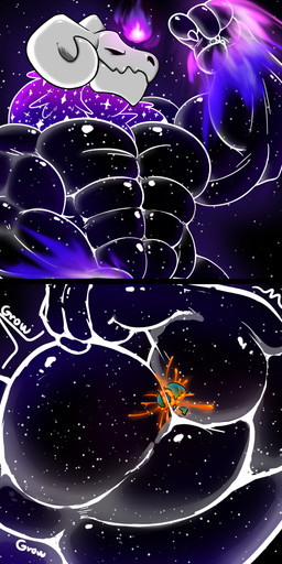 aetheryon_(logan_dreadwood) anthro bicep_crush biceps bone cosmic_fur crush destruction fire flexing flexing_bicep growing macro male muscular muscular_male pecs planet planet_crushing planet_destruction skull skull_head solo space terra_macro logan_dreadwood celestial_being deity humanoid hi_res