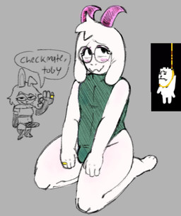 anthro blush bulge clothing crop_top death dialogue digit_ring duo erection eyewear femboy glasses gynomorph horn intersex jewelry kneeling male nervous one-piece_swimsuit ring rope_around_neck shirt simple_background sitting suicide swimwear text thick_thighs topwear wedding_ring fembunns deltarune undertale_(series) annoying_dog_(undertale) fembunns_(character) ralsei bovid caprine goat lagomorph leporid mammal rabbit 2025 english_text trans_(lore) trans_woman_(lore)