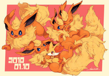 ambiguous_feral ambiguous_gender big_tail blue_eyes blush border cheek_tuft cute_fangs detailed_fur digitigrade dipstick_tail eyes_closed facial_tuft fangs featureless_crotch feral fluffy fluffy_tail fur group happy head_tuft hug inner_ear_fluff legs_up looking_at_viewer lying lying_on_top markings neck_tuft nuzzling on_back one_eye_closed open_mouth open_smile pawpads pink_pawpads red_background red_eyes running simple_background size_difference smile tail tail_markings tan_border teeth tuft makotoo flareon_day nintendo pokemon canid canine eeveelution fennekin flareon generation_1_pokemon generation_6_pokemon mammal pokemon_(species) 2018 dated detailed hi_res