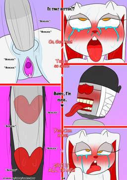 anal anal_penetration anthro blush bodily_fluids buckteeth dialogue doll duo eyewear female fur genital_fluids genitals half-closed_eyes head_wrap horn male male/female narrowed_eyes penetration penis pink_vulva red_nose snot sunglasses tears teeth text tongue tongue_out vaginal_fluids vulva wet_anus white_body white_fur yellow_eyes otakon_(artist) 2spot_studio bloody_bunny_(series) madness_combat bloody_bunny hank_j._wimbleton animate_inanimate lagomorph leporid living_doll mammal nevadean_(madness_combat) rabbit comic english_text hi_res