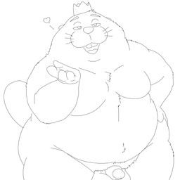 anthro balls belly big_belly crown genitals headgear heart_symbol king larger_but_small male open_mouth overweight overweight_male penis royalty simple_background small_penis solo bobbellyboy disney hoppers_(disney) pixar king_george_(hoppers) 1:1 2026 absurd_res hi_res monochrome