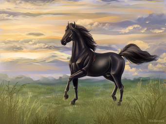 anatomically_correct anatomically_correct_feral anatomically_correct_genitalia animal_genitalia attached_sheath black_body black_hair black_mane black_tail cloud cloudy_sky feral fully_sheathed fur genitals grass hair hooves male mane mountain overcast plant raised_leg raised_tail realistic realistic_feral scar sheath sky solo tail beesa equid equine horse mammal 2021 4:3 digital_media_(artwork) digital_painting_(artwork) painting_(artwork)