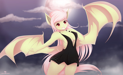anthro anthrofied bat_wings breasts clothed clothing dress female full_moon hair long_hair membrane_(anatomy) membranous_wings moon night open_mouth outside pink_hair red_eyes solo wings pastelmistress friendship_is_magic hasbro my_little_pony flutterbat_(mlp) fluttershy_(mlp) bat_pony equid hybrid mammal vampire 2015 hi_res