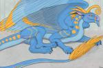 2016 anus blue_body dragon feathered_wings feathers female feral genitals hi_res looking_at_viewer lying mythological_creature mythological_scalie mythology on_side pussy scalie solo stardragon102 tail wings xubuntu_(character)