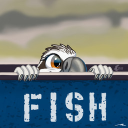 anthro blurred_background female grabbing_object grin holding_object looking_at_another mischievous_smile outside peek peeping smile solo fish_birb liz_(fish_birb) accipitriform avian bird osprey 1:1