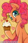 blue_eyes cherry cupcake earth_pony english_text equid equine female feral food friendship_is_magic fruit hasbro heart_symbol horse katie_williamson looking_at_viewer mammal my_little_pony pinkie_pie_(mlp) plant pony smile solo sprinkles text