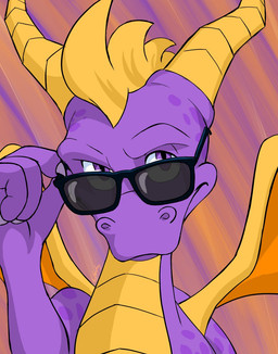 anthro eyewear horn looking_up male purple_body purple_eyes solo sunglasses sunglasses_on_face wearing_sunglasses chisheq activision mythology spyro_the_dragon spyro dragon mythological_creature mythological_scalie scalie hi_res