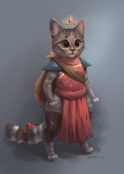 accessory anthro armor biped clothing digitigrade female fur furgonomics grey_background grey_body grey_fur legwear open_mouth pauldron red_clothing ribbons simple_background solo standing stockings tail tail_accessory tail_ribbon whiskers borsmenta domestic_cat felid feline felis mammal 2019 hi_res