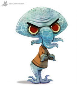 bottomless clothed clothing grumpy looking_at_viewer male mantle_(mollusk) red_eyes simple_background solo white_background piper_thibodeau nickelodeon spongebob_squarepants squidward_tentacles aquatic cephalopod coleoid mollusk octopodiform digital_media_(artwork) digital_painting_(artwork) painting_(artwork)