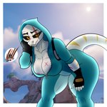 1:1 absurd_res anthro areola big_breasts big_butt breasts butt cleavage clothed clothing digital_drawing_(artwork) digital_media_(artwork) epic_games female fortnite hanging_breasts hi_res lizard looking_at_viewer reptile scalie scar solo tail thick_thighs vadgrad valora_varanus
