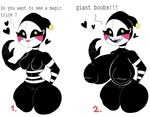 4_fingers alternate_form areola big_areola big_breasts big_nipples black_areola black_body black_nipples black_sclera breast_expansion breasts dialogue doll expansion eyelashes facial_markings female fingers genitals gesture hand_gesture head_markings heart_symbol huge_areola huge_breasts huge_nipples inverted_nipples lipstick looking_at_viewer machine makeup markings navel nipples not_furry nude open_mouth pink_lipstick pointing pointing_at_self puffy_areola puffy_nipples puppet pussy rosy_cheeks sharp_teeth simple_background small_breasts smile solo striped_body striped_markings stripes talking_to_viewer tear_(marking) teeth text thick_thighs white_background wide_hips yellow_eyes cumlord five_nights_at_freddy's freddy_fazbear's_pizzeria_simulator scottgames security_puppet_(fnaf) humanoid robot robot_humanoid 2021 absurd_res digital_media_(artwork) english_text hi_res