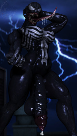 balls big_balls big_breasts big_penis black_body black_goo black_skin bodily_fluids breasts building corruption cum cum_drip dripping electricity genital_fluids genitals gynomorph intersex lightning long_tongue looking_at_viewer muscular muscular_gynomorph muscular_humanoid muscular_intersex night nightmare_fetish_fuel nightmare_fuel not_furry nude open_mouth penile_spines penis saliva saliva_on_tongue sharp_teeth solo spiked_penis spikes spikes_(anatomy) teeth tongue tongue_out vein white_eyes kajukisfm marvel she-venom venom_(marvel) alien humanoid monster symbiote 2018 3d_(artwork) 4k 9:16 absurd_res digital_media_(artwork) hi_res