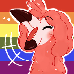 ambiguous_form beak black_beak black_eyebrows blush blush_lines eyebrow_through_hair eyebrows eyelashes eyes_closed facial_markings feather_hair feathers female hair happy head_markings heart_symbol lgbt_pride light markings multicolored_beak neck_tuft open_beak open_mouth open_smile outline pink_body pink_feathers pink_hair pride_colors pseudo_hair rainbow rainbow_background rainbow_pride_colors red_tongue simple_background six-stripe_rainbow_pride_colors smile solo tongue translucent translucent_hair tuft two_tone_beak white_beak white_markings white_outline flamigoat pride_month_2025 flam_(flamigoat) avian bird flamingo 1:1 2025 colored digital_drawing_(artwork) digital_media_(artwork) english_description icon lighting shaded