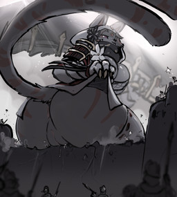 anthro big_breasts breasts butt butt_crush crush crushing_building destruction female forked_tail genitals greatsword group macro macro_female markings melee_weapon presenting presenting_hindquarters sword tail unusual_anatomy unusual_tail vulva wall_(structure) weapon thesociallyawkwardpinguin nintendo pokemon vee_(beagle) eeveelution espeon generation_2_pokemon pokemon_(species) greyscale hi_res monochrome