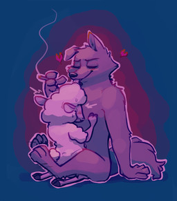 abstract_background anthro barefoot blue_background blush bodily_fluids cigarette duo eyes_closed feet female fur heart_symbol interspecies larger_female leg_wrap licking male male/female nude predator/prey red_background romantic romantic_couple sex simple_background sitting size_difference smaller_male smile smoking sweat tongue tongue_out wool_(fur) fuel_(artist) disney pack_street zootopia betty_(weaver) remmy_cormo bovid canid canine canis caprine domestic_sheep mammal sheep wolf 2019 hi_res