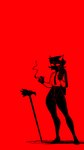 black_clothing black_hair breasts cigarette clothed clothing eyewear female glasses hair holding_cigarette holding_clothing holding_object red_background simple_background smoke solo white_clothing conditional_dnp welwraith homestuck ms_paint_adventures terezi_pyrope alien humanoid troll_(homestuck) black_and_red hi_res monochrome