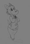 anthro biped breasts clothed clothing dress eyelashes female fully_clothed grey_background hair hooves raised_tail short_hair short_stack simple_background smile solo standing tail toony mangneto animal_crossing nintendo winnie_(animal_crossing) equid equine horse mammal greyscale monochrome