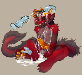 animal_genitalia black_claws bodily_fluids canine_genitalia claws cum cum_everywhere fur genital_fluids genitals genitals_shrinking horn male male/male messy pawpads simple_background sitting solo toe_claws zaino mythology dragon furred_dragon furred_scalie mythological_creature mythological_scalie scalie absurd_res hi_res