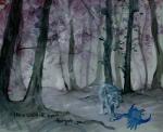 ambiguous_gender blue_body blue_fur depression detailed_background feral forest fur outside plant sad shadow solo text tree walking novawuff canid canine canis mammal wolf english_text