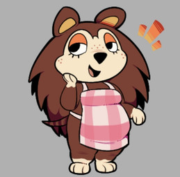 3_fingers 3_toes anthro apron apron_only belly big_belly black_eyes black_nose breasts brown_hair clothing emanata feet female fingers freckled_face freckles gloves_(marking) grey_background hair half-closed_eyes hand_on_cheek leg_markings looking_aside markings medium_breasts narrowed_eyes open_mouth open_smile overweight overweight_anthro overweight_female pattern_apron pattern_clothing pink_apron pink_clothing plaid plaid_apron plaid_clothing quill_hair simple_background smile socks_(marking) solo striped_markings striped_tail stripes tail tail_markings tan_face toes halothejester animal_crossing nintendo sable_able eulipotyphlan hedgehog mammal 2026